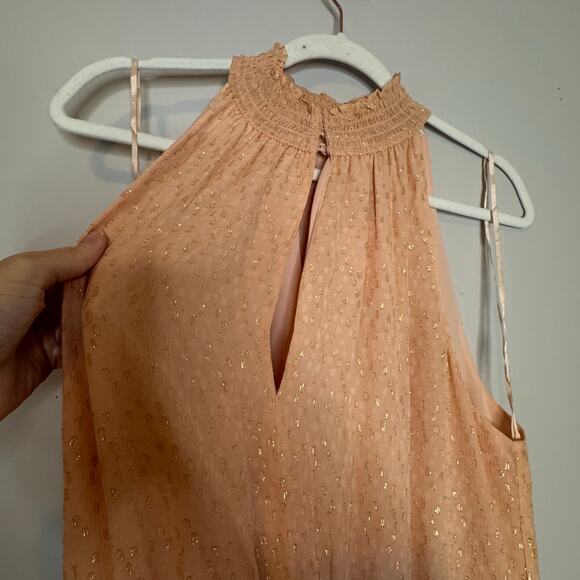A.L.C. Kaia Halter Neck Blush Smocked Silk Metallic Midi Dress Size 8 NWT - Picture 8 of 10